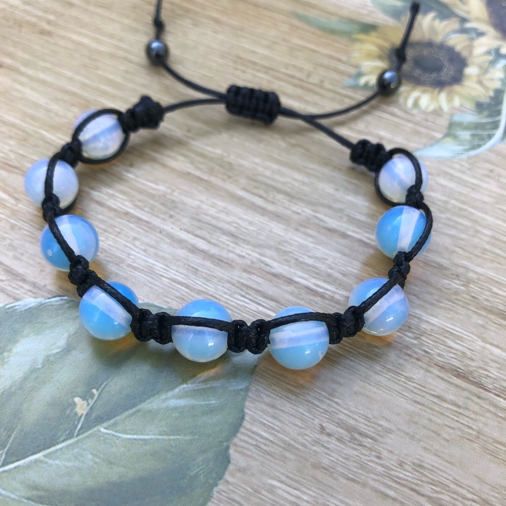 Unisex Opalite beaded bracelet handmade macrame adjustable bracelet